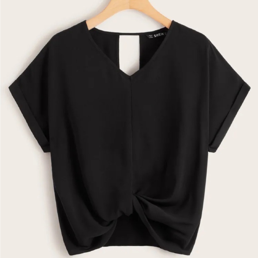 Black Twist Front Blouse Womenβs Size Large Short Sleeve Top